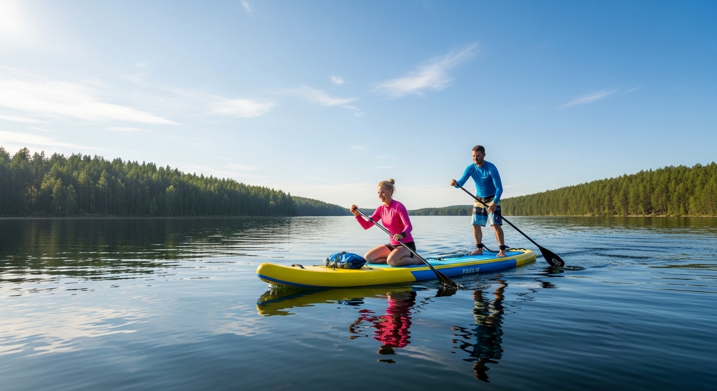 2 person inflatable paddle board - two paddlers on one tandem SUP