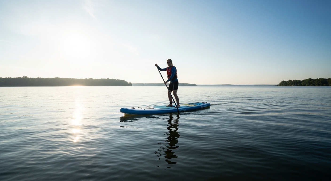 Best beginner inflatable paddle board - a beginner on a stable iSUP