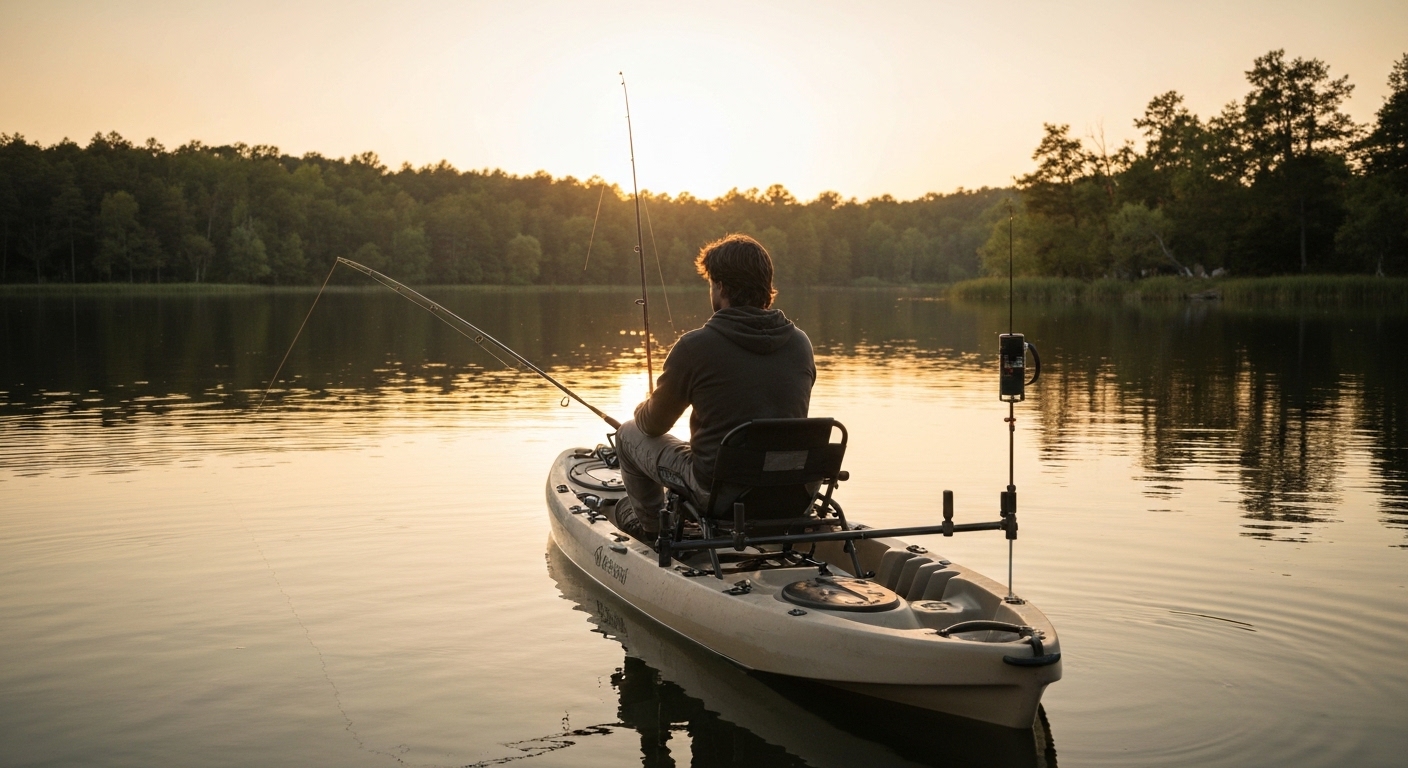 Best fishing kayak under $1000 - an angler on a mid-range sit-on-top fishing kayak