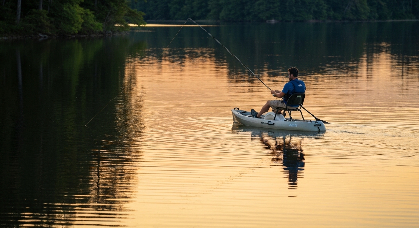 Best pedal kayak - an angler pedaling a hands-free pedal-drive fishing kayak