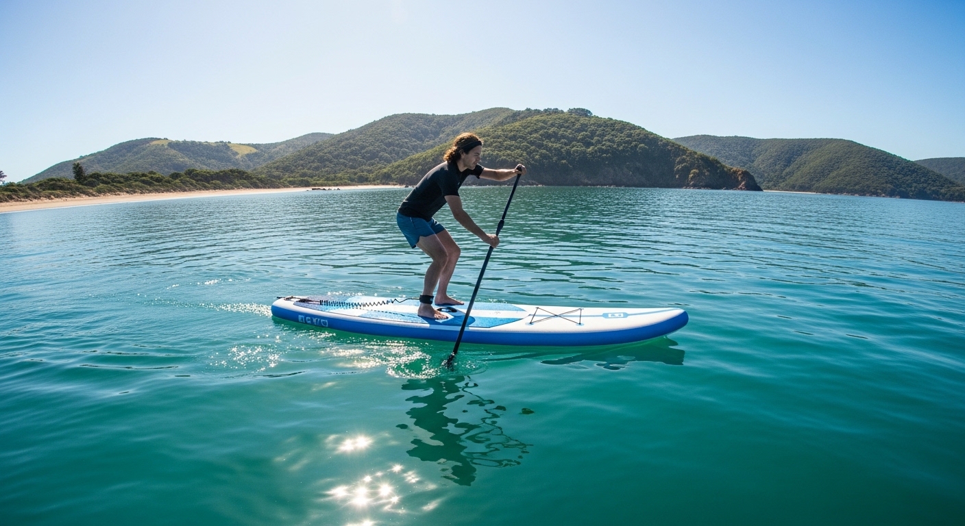 BOTE paddle board - premium wide all-around inflatable SUP on turquoise water