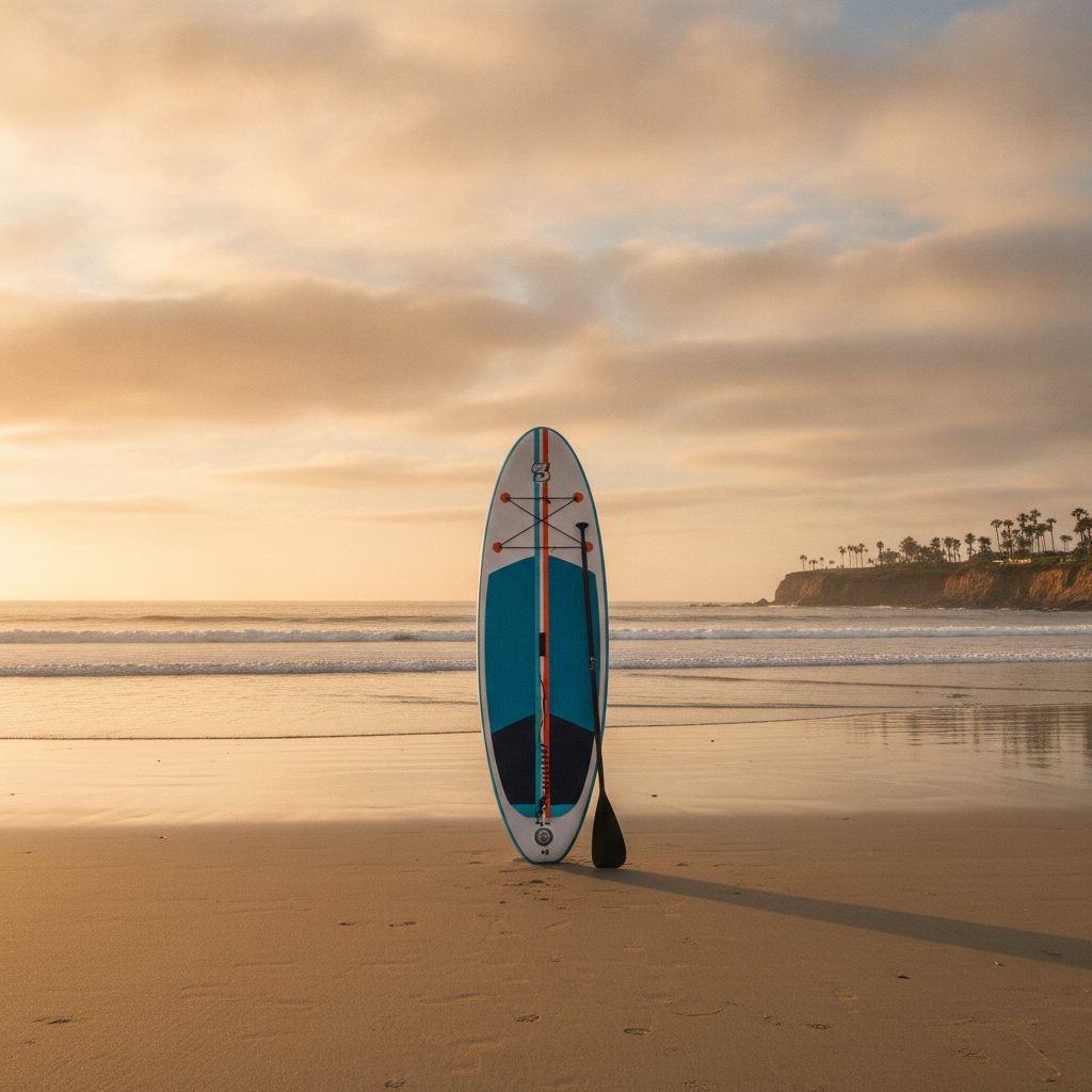 California Board Company inflatable paddle board on a beach