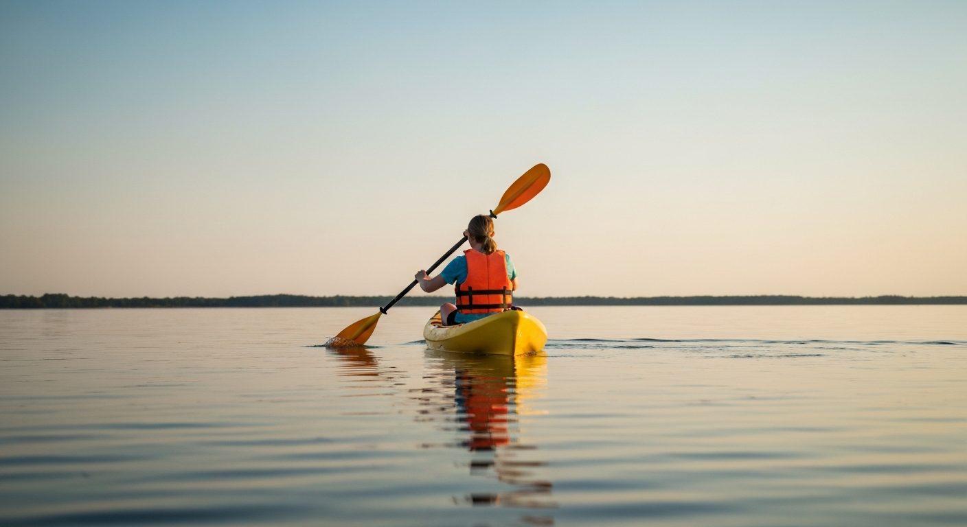 Can you kayak if you cannot swim - a paddler in a life jacket on calm water