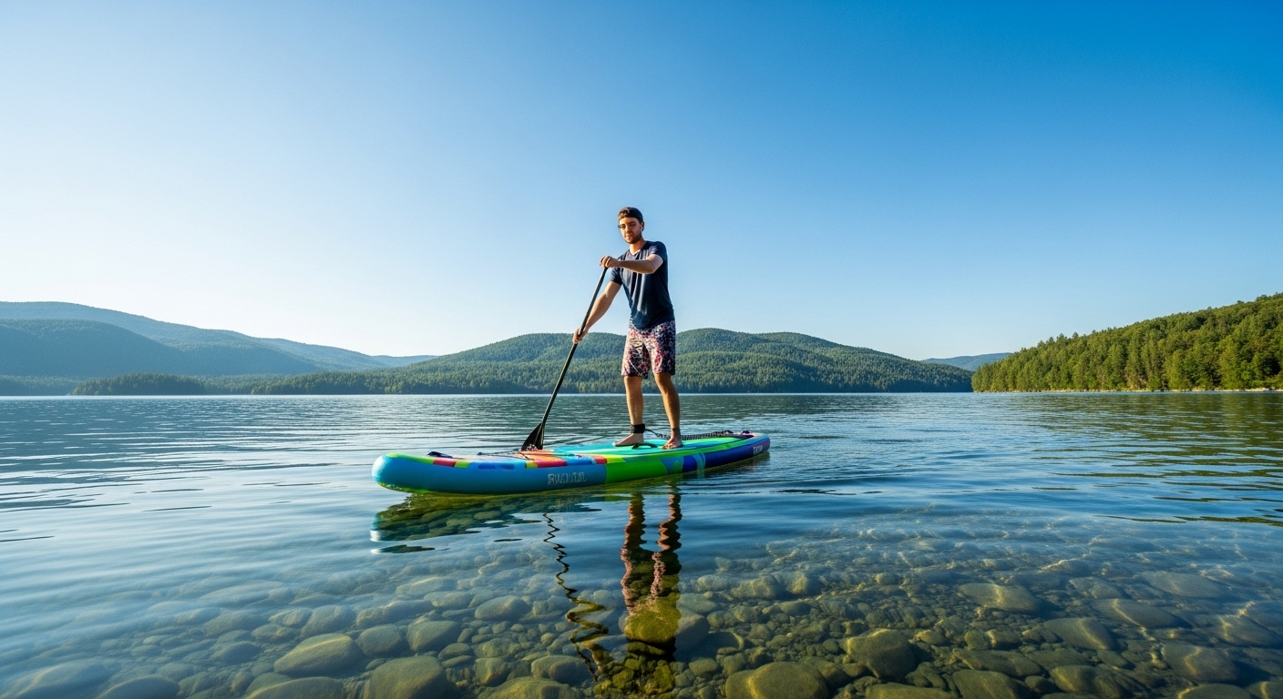FunWater paddle board - affordable inflatable SUP on a sunny lake