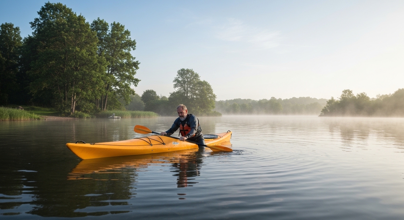 How to get back in a kayak - a kayaker self-rescuing onto a sit-on-top