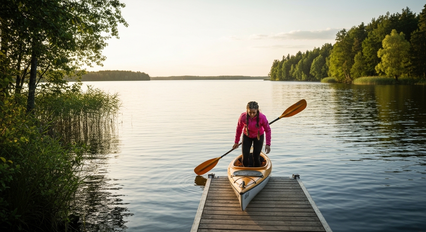 How to get in and out of a kayak - a paddler entering a kayak from a dock