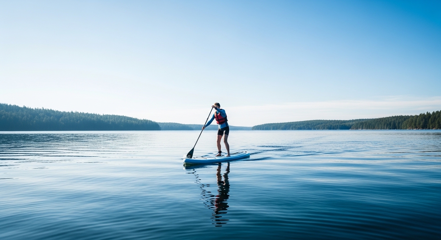 How to paddleboard - a beginner standing and paddling a stand-up paddle board
