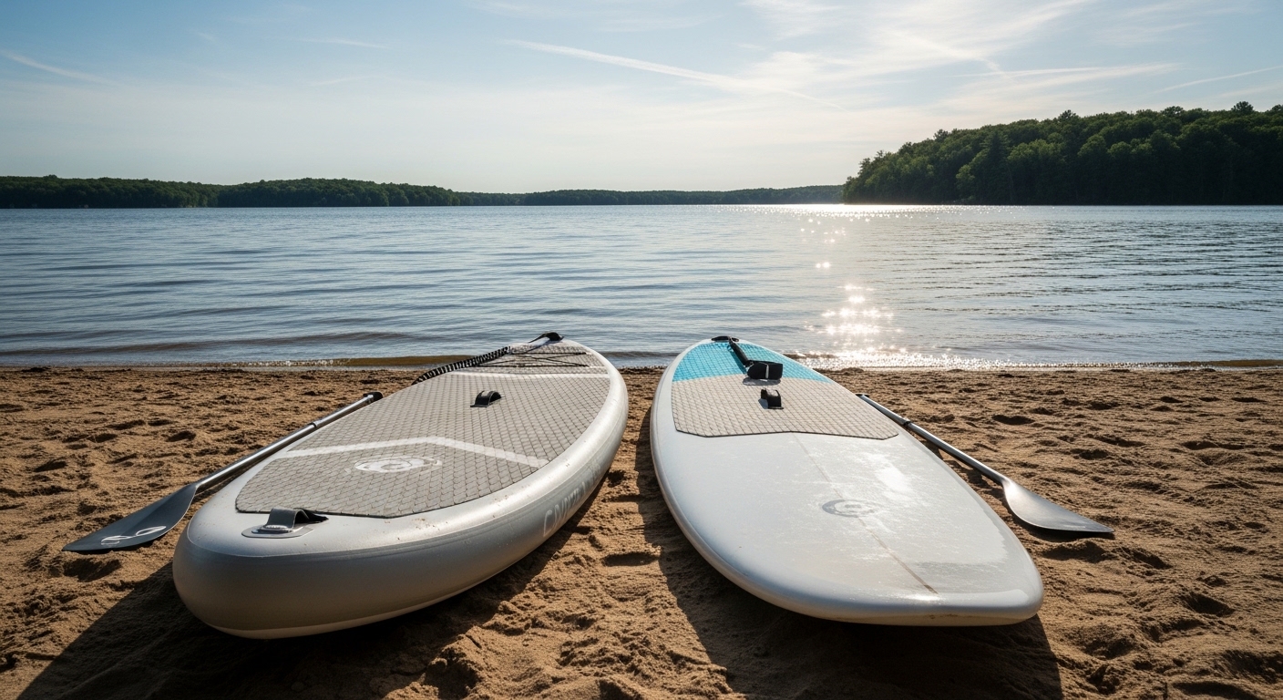 Inflatable vs hard paddle board - an inflatable and a hard SUP side by side