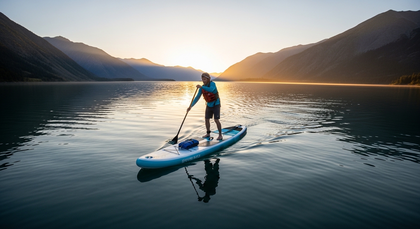iRocker paddle board - a sturdy premium all-around iSUP on a mountain lake