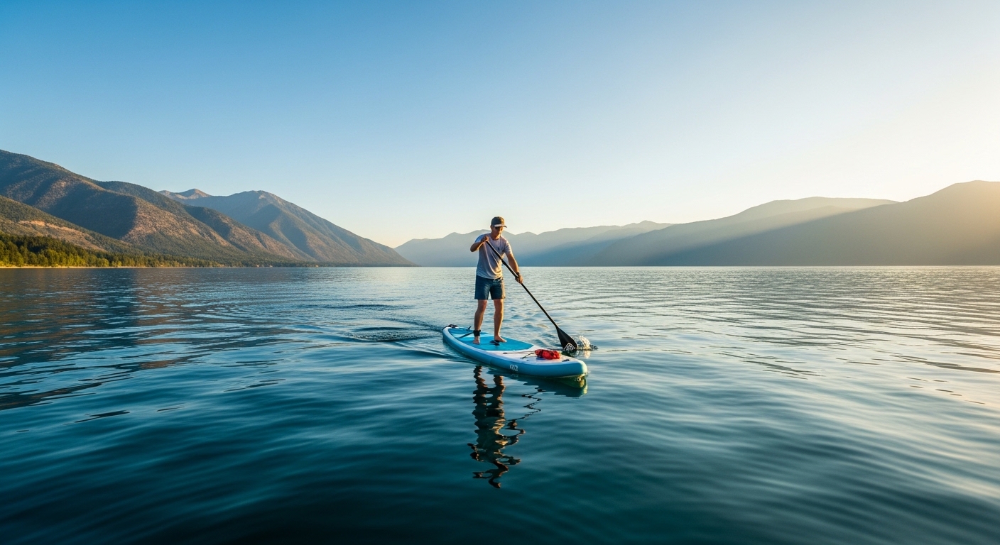 iRocker paddle board - premium all-around inflatable SUP on a lake