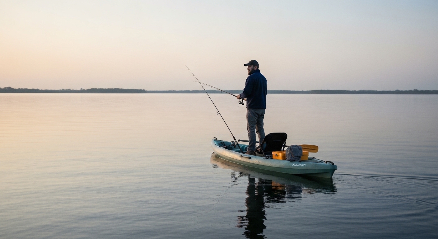 An angler fishing from a stable sit-on-top fishing kayak