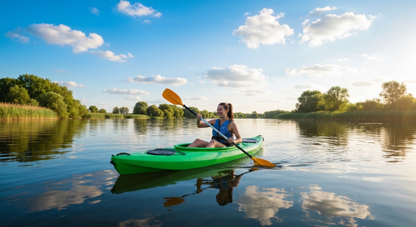 How to kayak for beginners - a relaxed beginner paddling a kayak