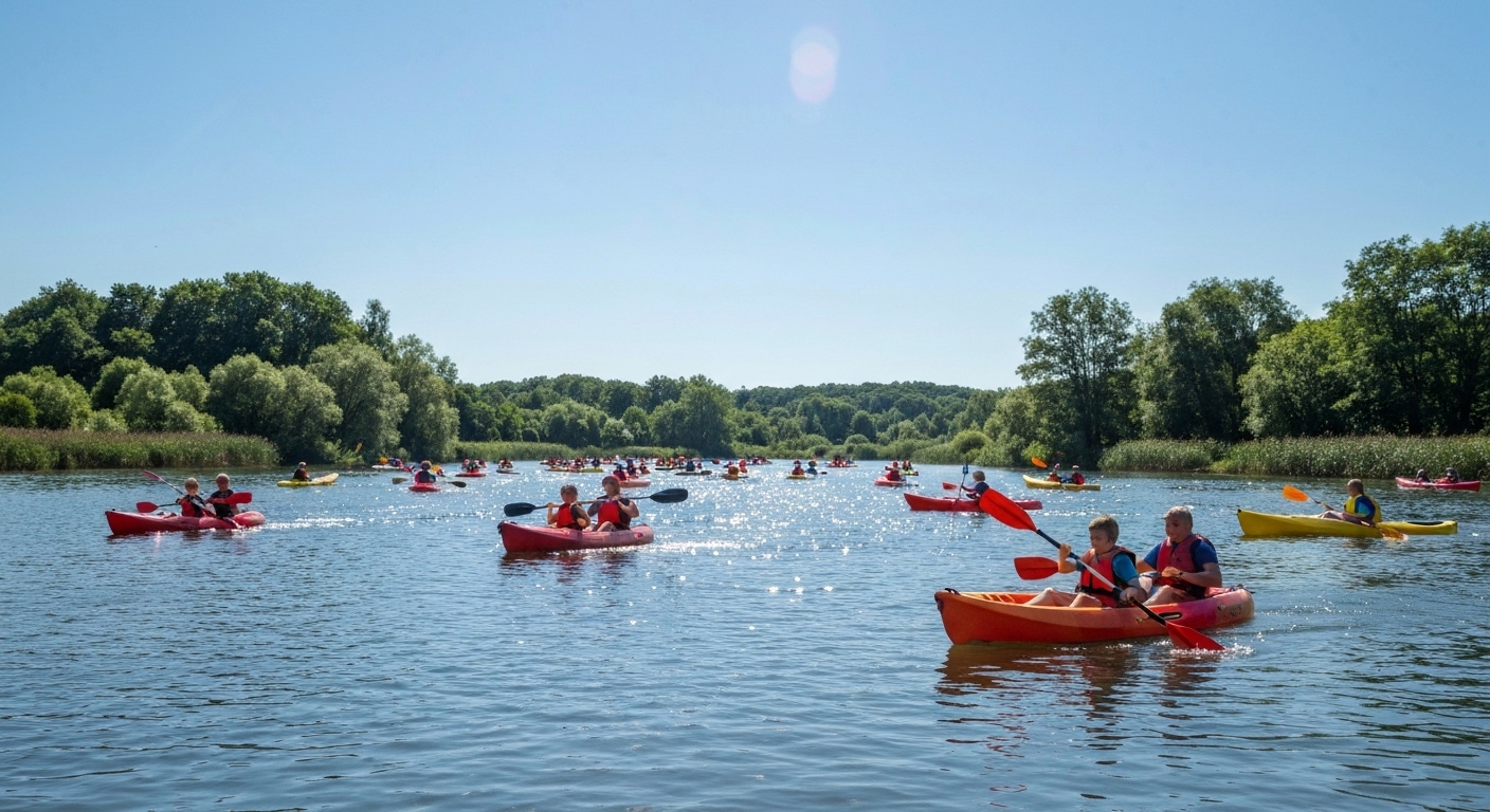 Kayaking statistics - many people kayaking on a popular lake