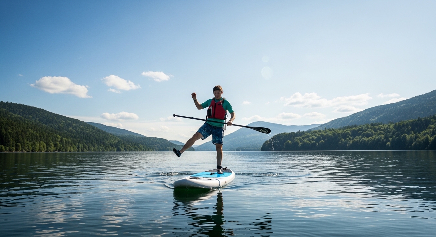 Paddle board beginner mistakes - a beginner wobbling on a SUP