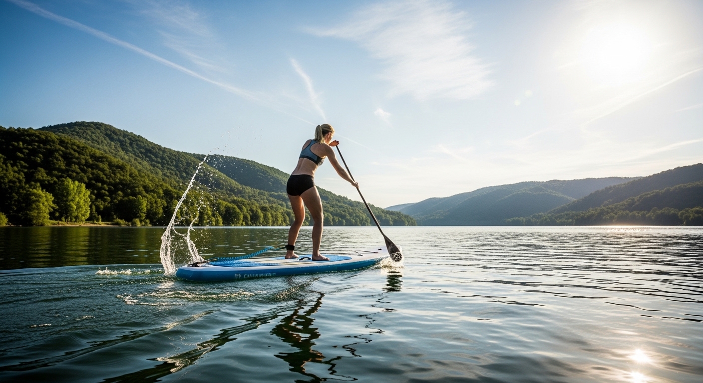 Paddle boarding for weight loss - fitness paddling on a lake