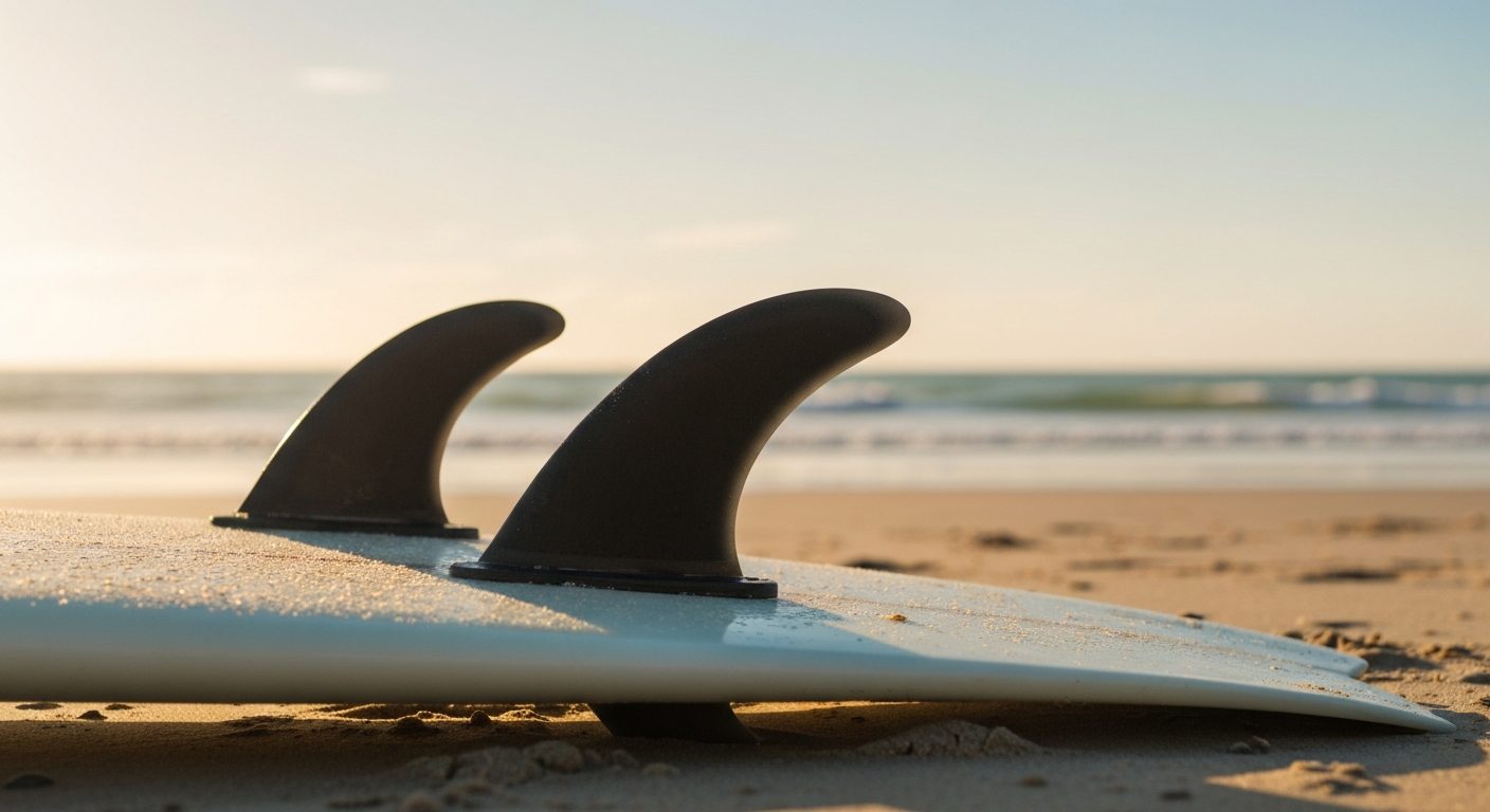 Surfboard fin setups explained - a close-up of three surfboard fins