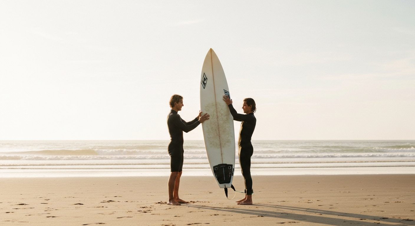 What size surfboard do I need - a surfer judging surfboard size on the beach